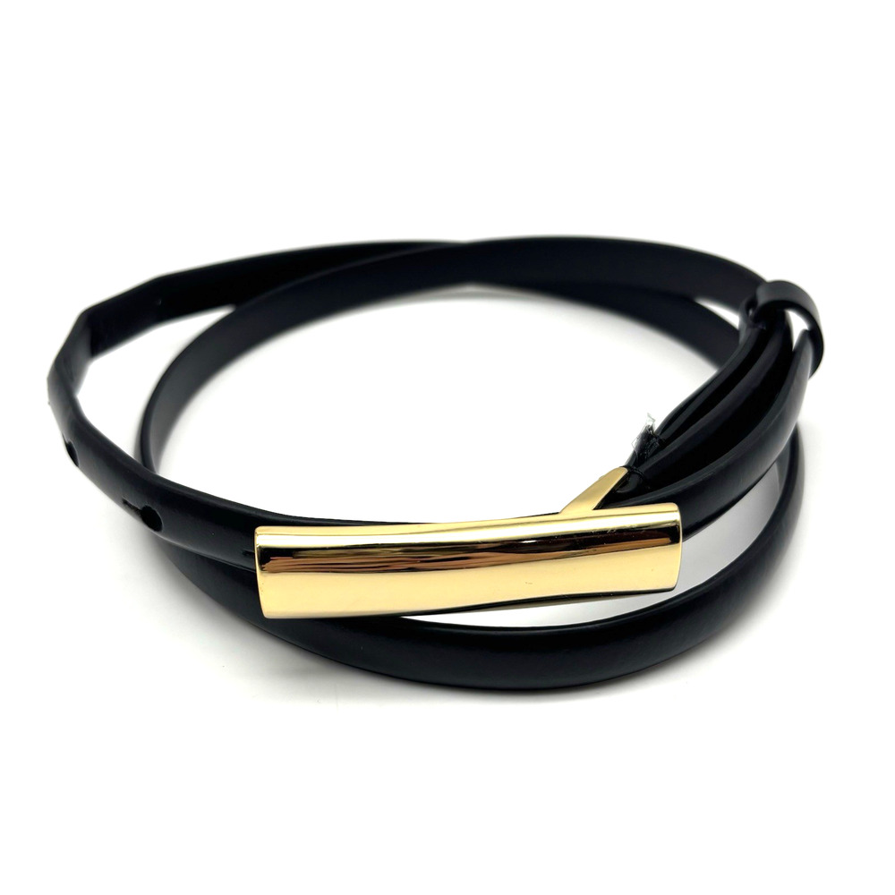 Favorite Daughter 'The Lady' Black Polished Genuine Leather Skinny Belt S 29-35"